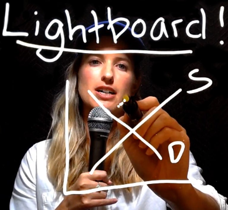 USC professor drawing on a lightboard