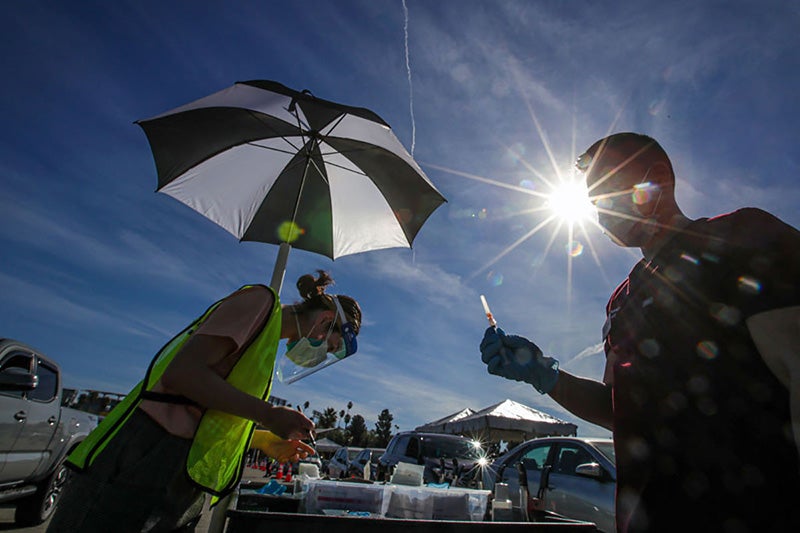 Dr. Richard Dang at Dodger Stadium's COVID-19 testing site