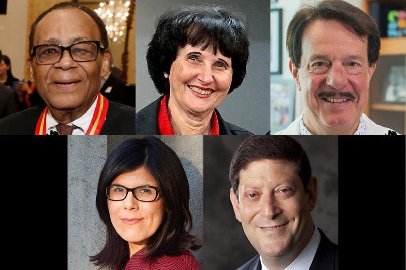 University Professors John Brooks Slaughter, Hanna Reisler and Berislav Zlokovic, and Distinguished Professors Alan E. Willner and Natalia Molina, clockwise from top left.