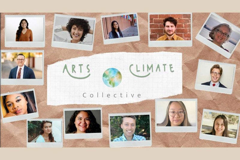 Art climate collective cork board with picture of its members 