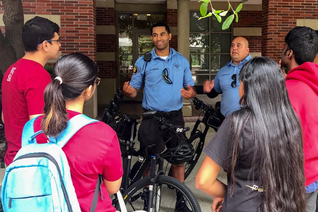 USC DPS officers talking to students