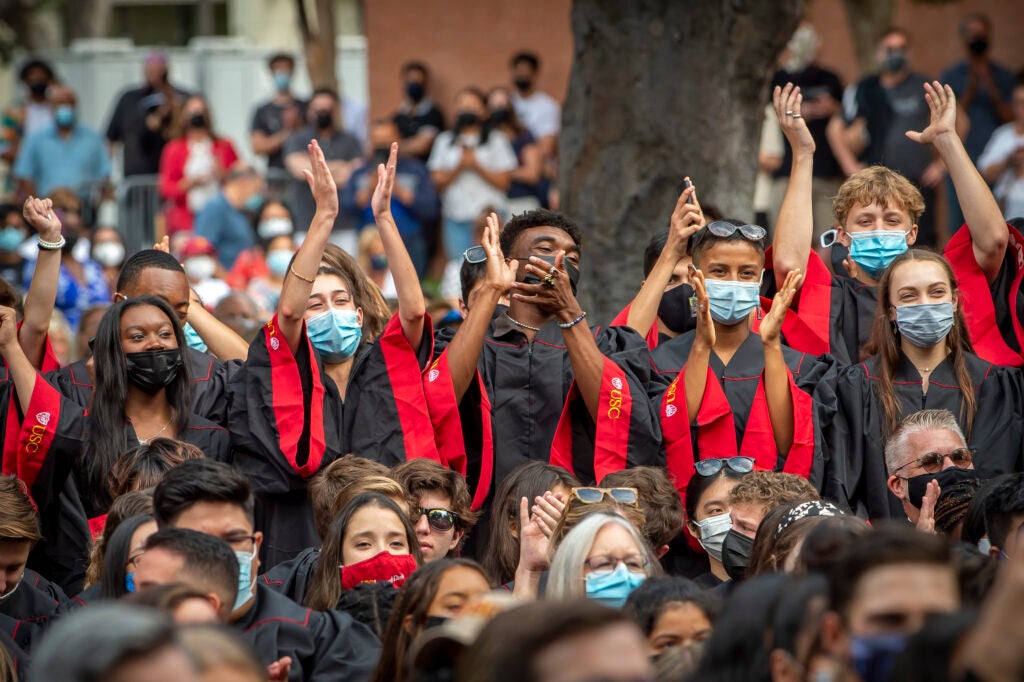 Students from Kaufman school of dance react to their introduction during new student convocation