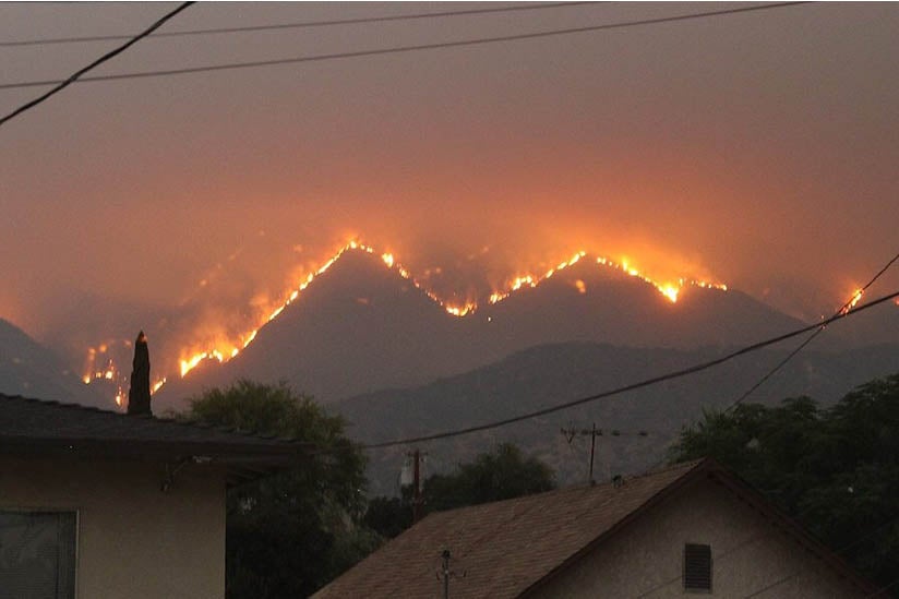 A hillside ablaze during the Bobcat Fire
