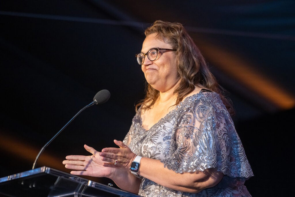 Photo of Kim Barrios-Thomas speaking