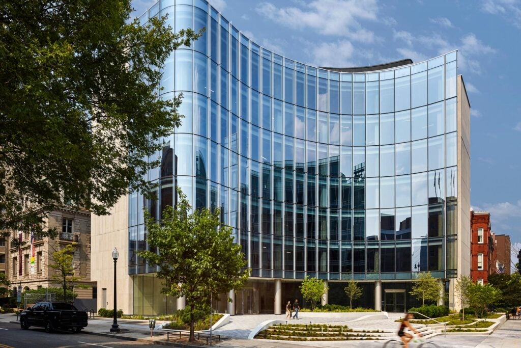 The front entrance of the D.C. Campus building.